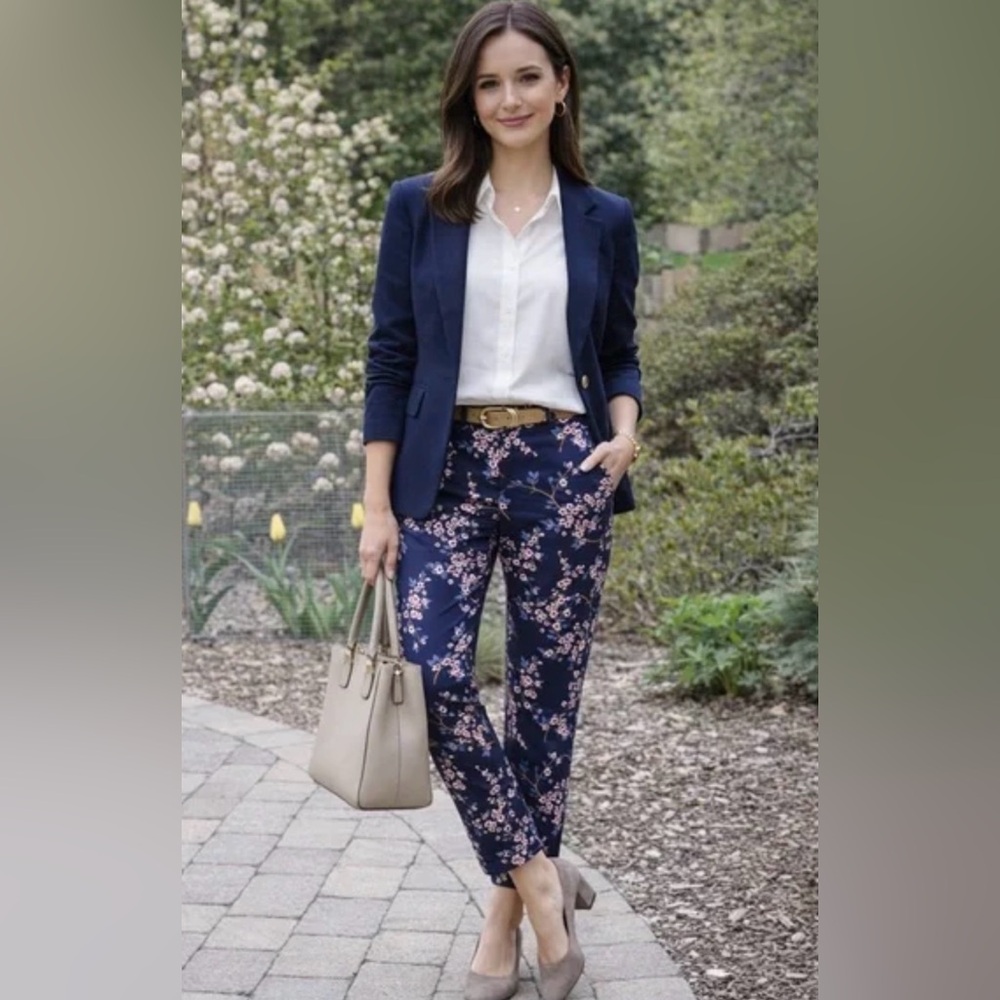 Banana Republic Ryan Women’s Navy Floral Pants - Size 12P